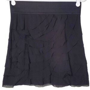 Express  Black Tier Mesh Mini Skirt Bandage‎ Waist Scalloped Size Small